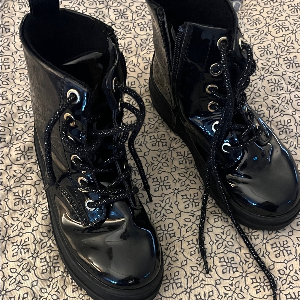 Black Patent Leather Girls Boots